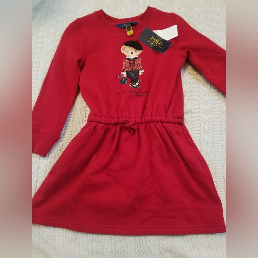 Ralph Lauren Girls' Red Bear Sweatshirt Dress